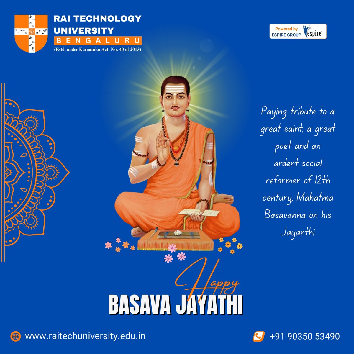 Raitechuniver's tweet photo. Remembering Basavanna
His values still guide us today

#BasavaJayanti #Basavanna #RTU #SimpleLiving #Inspiration #Bengaluru #ForYou #Trending #FYP https://t.co/P6SorBJCJC