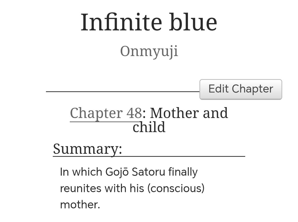 soullupita's tweet image. And there's finally an update!

Infinite Blue is up!
Chapter 48. Mother and child

In which Gojo finally meets his mother.

archiveofourown.org/works/50269918…

I hope you enjoy!

#gojohime #satohime #gjhm #gouta #五歌 #고죠우타