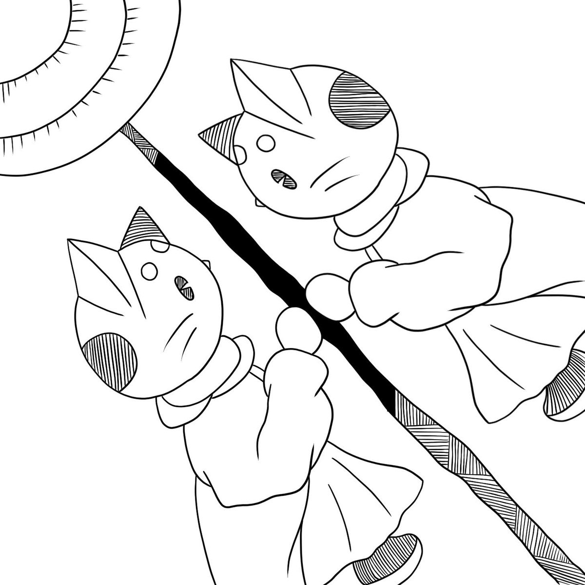 necodouraku's tweet image. 二人の猫の絵です。
猫はそっくりで向かい合っており、双子なのでしょうか。鏡なのでしょうか。神秘的な世界観を感じます。
#猫 #cat #mind #心 #illustration #illustrationart #イラスト #Oracle     #art #芸術  #digitalart  #アート #童話   #FairyTail  #黒 #線画 #Oceans  #デジタル