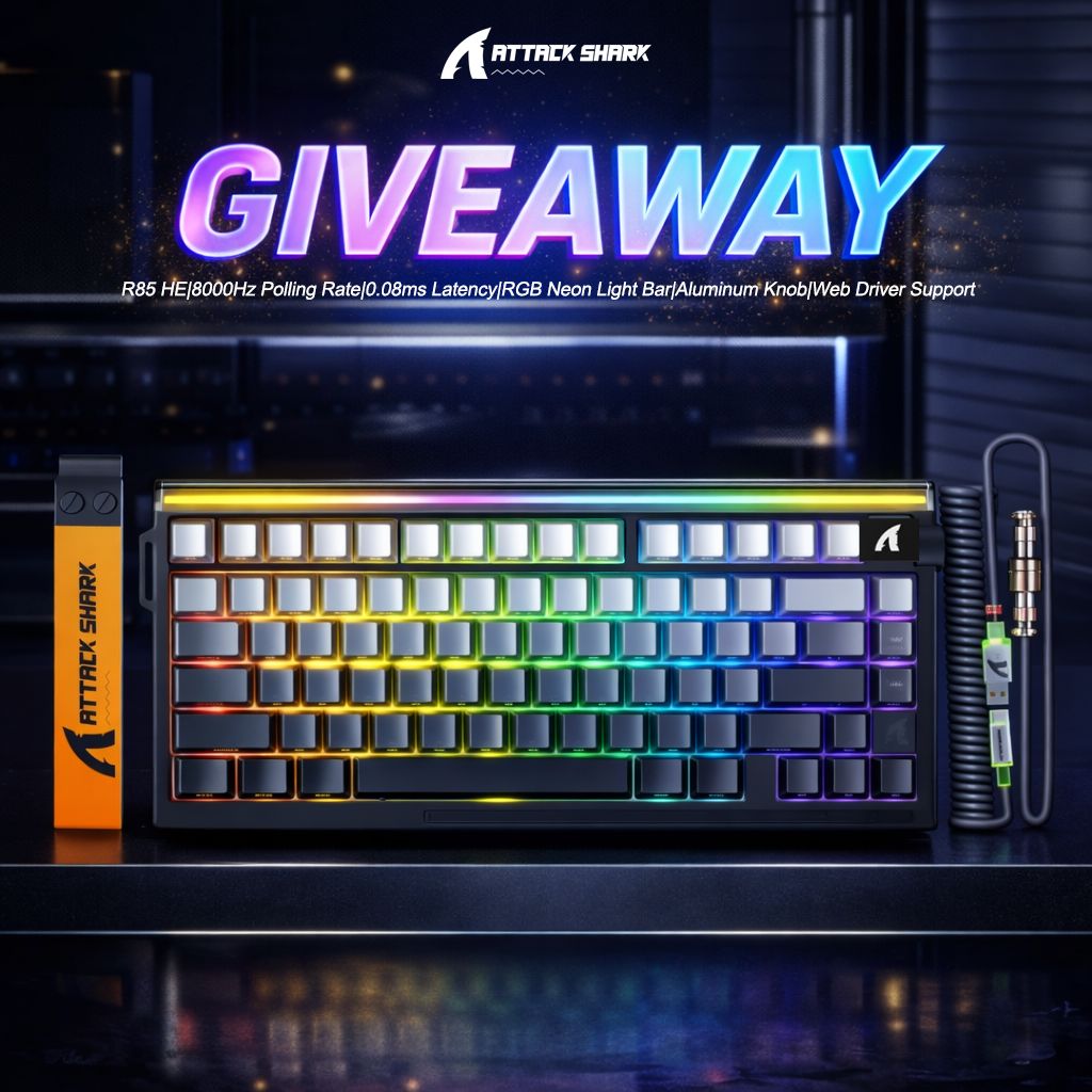 🎉GIVEAWAY ALERT 🎉
Win the ATTACK SHARK R85 HE Keyboard + C01 Ultra RGB Aviator Cable — and the winner gets to choose their color. 

🏆Prize: 1 Winner will be receiving X1 Mouse

🌟To Enter: 
1️⃣Follow <a href="/ATTACKSHARKGEAR/">ATTACK SHARK</a> 
2️⃣Like❤️&amp; Retweet🔁
3️⃣ Tag a friend who love this keyboard