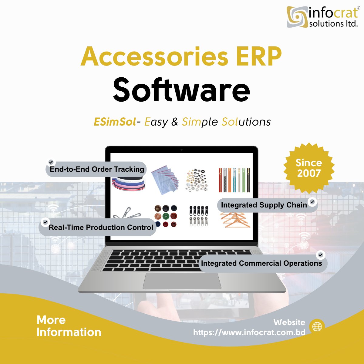 ESimSol's tweet photo. Prevent delivery failures with the top Accessories ERP Software. ESimSol tracks costing, sourcing, &amp; production in real-time. Unify your Order Management, QC, and Commercial Operations today!

Transform your manufacturing: 
https://t.co/jr5QdnQiQq #AccessoriesERP https://t.co/Om6m1SDTDn
