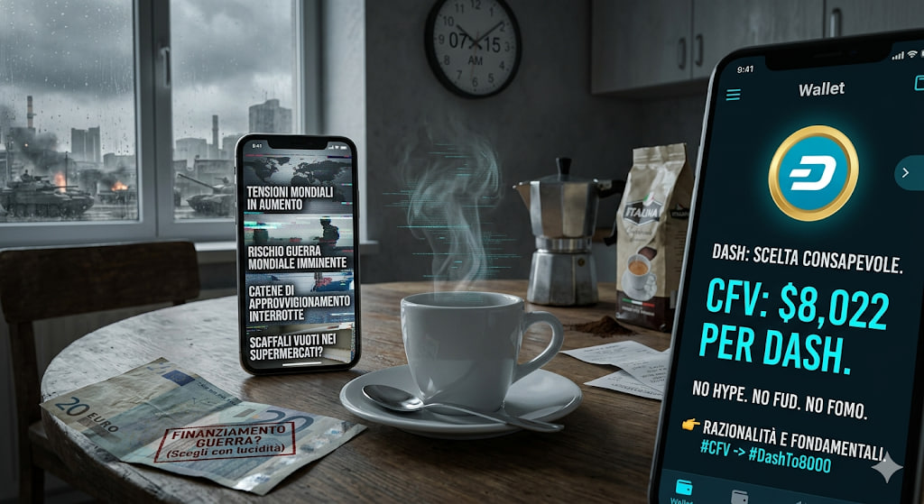 ItaliaDash's tweet photo. #GM Monday ☕️⚡️ #MondayVibes
Shelves risk emptying, leaders talk of escalation. Your most powerful weapon? Your financial awareness.
Moving from a system of debt and #Opacity to one of #Transparency and solid #Fundamentals is the only possible "change of course." $DASH is the rational response to a world that has lost its bearings.
Grab that #Coffee. Open your eyes. Flip the switch.
Learn more about the Crypto Fair Value (#CFV) formula created by @JohnWGotts, founder of @DigitalGoldOrg, who measured the fair value of $DASH at over $8,000.
#CFV -> #DashTo8000
Follow @Dashpay and, of course, @ItaliaDash to stay up to date.
And follow the #News on @DigitalGoldTalk to learn more and monitor upcoming movements in Fair Value and the upcoming launch of a book that will become the #Bible for a rational market 😉💰
#Dash #GlobalCrisis #RealValue #MondayMotivation #BuiltToLast #Crypto #DAO #Privacy #Freedom #Trustless #Sovereignty #Web3