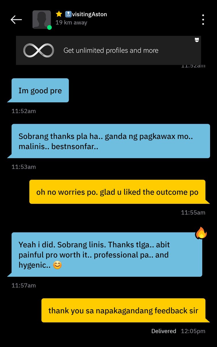 smoothbrosph's tweet photo. randomly checked on one of my first time client and got this unexpected feedback. Thank you for affirming that smoothbros is delivering premium service. You deserve nothing less! #smoothbrosph #malehairwaxing #altercavite #cavitealter #altermetromanila #metromanilaalter https://t.co/89bBca4aeC