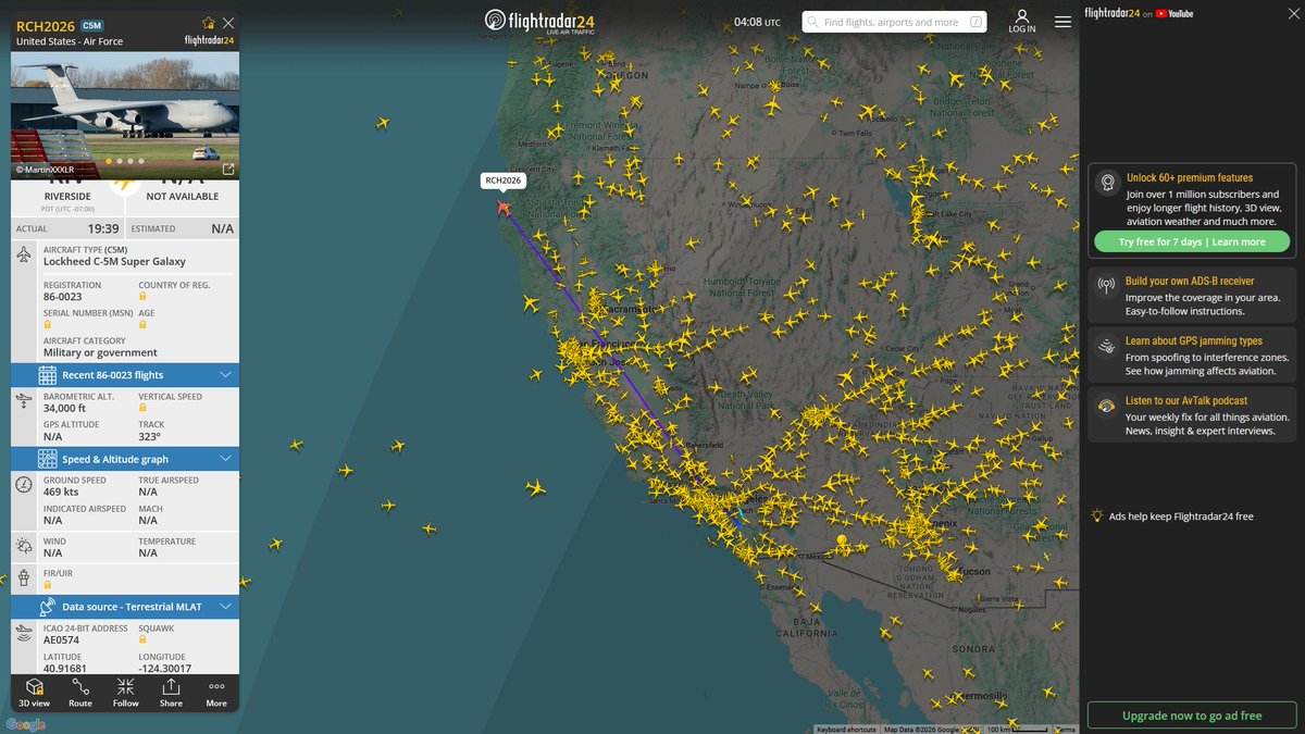 AIYeyENGDdJkjTr's tweet image. Apr. 20, 2026
#Fairfield Travis Air Force Base #Riverside March Air Reserve Base ==&amp;gt;

#RCH2026 #AE0574 USAF C-5M Super Galaxy