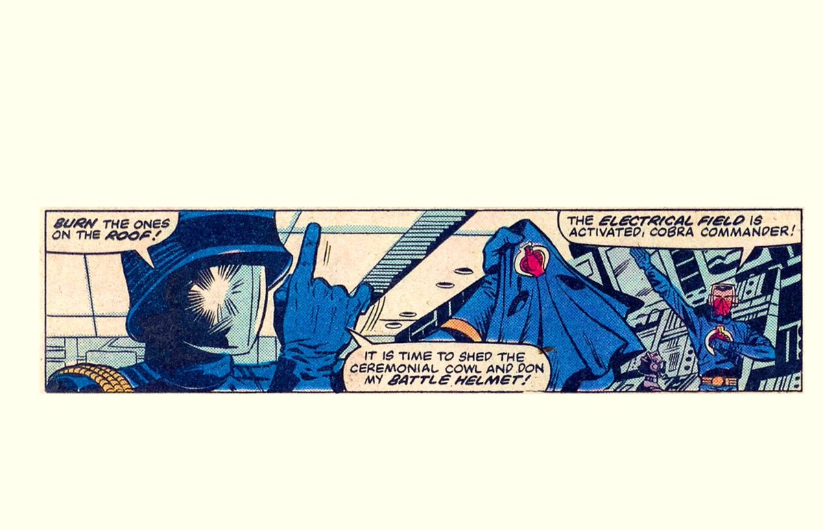 rareactionfigs's tweet image. In issue number 7 of the GI Joe comic series, Cobra Commander explicitly mentions he is switching from his ceremonial cowl to his battle helmet 😂.

#gijoe #comics #marvel #easteregg #cobracommander