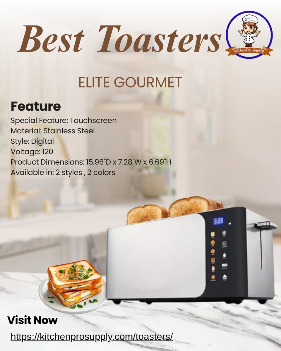 kitchenproitem's tweet image. 🍞 Best Toasters for Perfect Breakfast in 2026 🔥

Top brands: ELITE GOURMET | CUISINART | NINJA |AMAZONBASICS

✔ Quick toast
✔ Even heat
✔ Compact design
👉 Shop here: kitchenprosupply.com/toasters/

#BestToaster #KitchenDeals #BreakfastTime #toaster #bestdeal #Kitchenprosupply