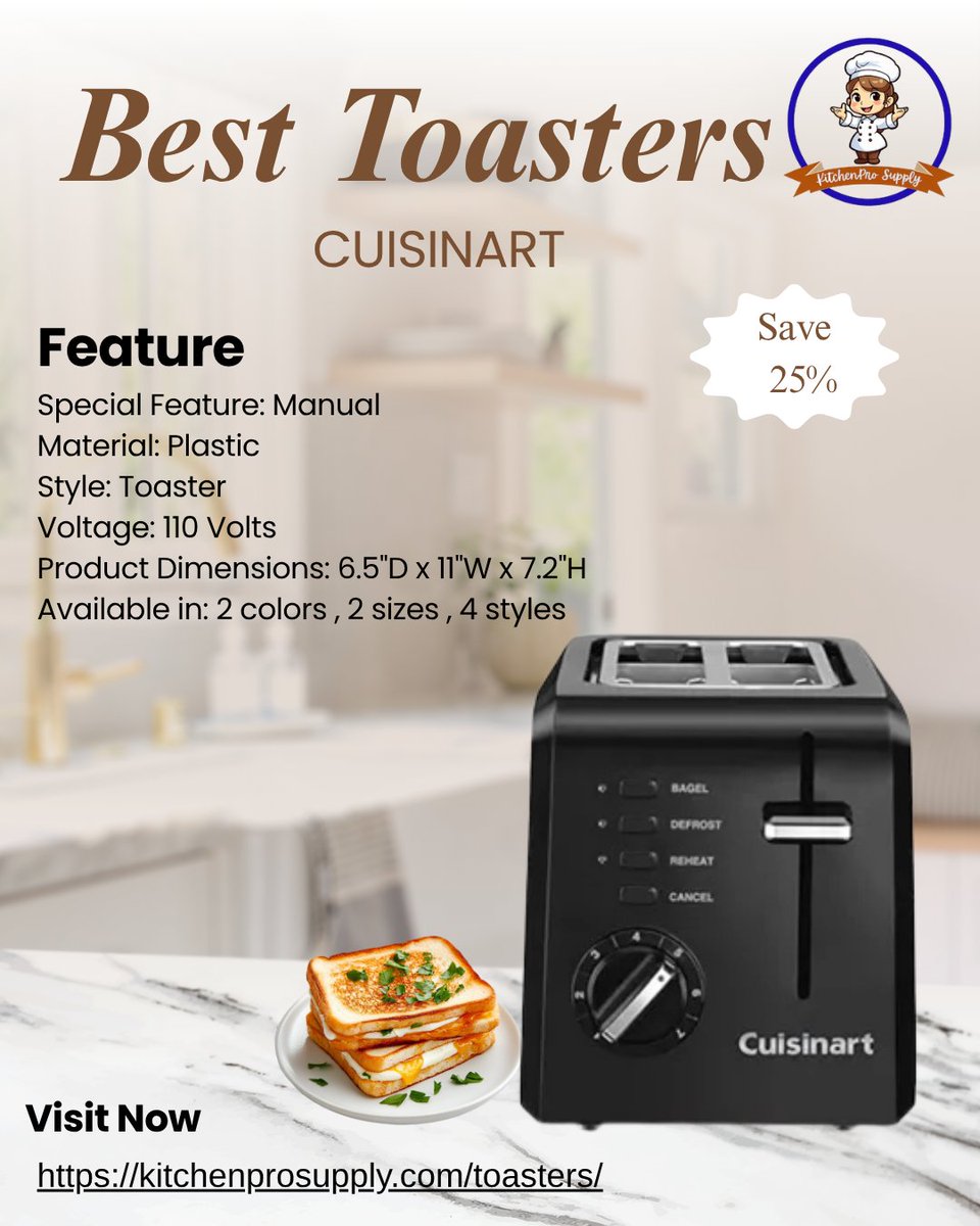 kitchenproitem's tweet image. 🍞 Best Toasters for Perfect Breakfast in 2026 🔥

Top brands: ELITE GOURMET | CUISINART | NINJA |AMAZONBASICS

✔ Quick toast
✔ Even heat
✔ Compact design
👉 Shop here: kitchenprosupply.com/toasters/

#BestToaster #KitchenDeals #BreakfastTime #toaster #bestdeal #Kitchenprosupply