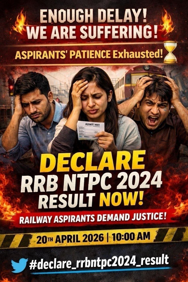 💔 19 महीने… इंतज़ार ही इंतज़ार 
#Railway Recruitment Board NTPC CEN 05/2024 के लाखों अभ्यर्थियों का धैर्य अब जवाब दे रहा है। दिन-रात की मेहनत, परिवार की उम्मीदें, और सपनों का बोझ सब एक रिजल्ट पर अटका हुआ है। <a href="/AshwiniVaishnaw/">Ashwini Vaishnaw</a>
<a href="/RailMinIndia/">Ministry of Railways</a>
 #NTPC2024 #declare_ntpc2024_result
