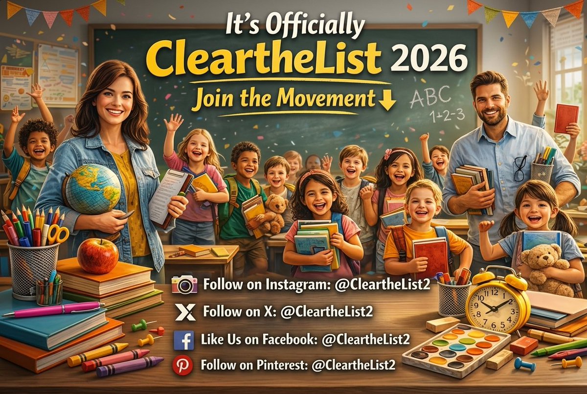 ClearTheList2's tweet image. #ClearTheLists 🍎📚 #SupportTeachers 🤍🍎 #EducationMatters 🎓✨ #BackToSchool ✏️🚌 #GiveBack 🎁💛 #ClassroomNeeds 🖍️📓 #EducationForAll 🌍📚 #MakeADifference 💫🤝 #HelpStudentsThrive 🌱🍎 #EmpowerEducation 💡🎓 #BrighterFuture 🌟📚 #EducationInspires ✨🍎 #TogetherWeCan 🤝💛