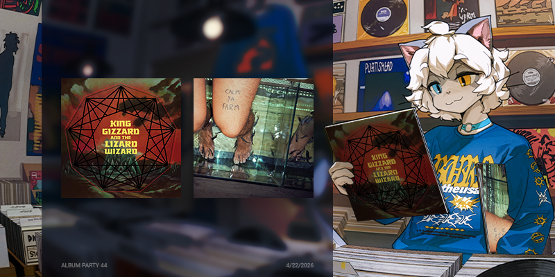 popcore_vt's tweet photo. Join us for Album Party 43!
(Wednesday, 4/22/2026 @ 8pm CENTRAL)

Album 1: King Gizzard and the Lizard Wizard - Nonagon Infinity (2016)
Album 2: The Murlocs - Calm Ya Farm (2023

⚠️🔞 Must be 18+ to join server, link below 🔞⚠️
 🎨by dentyou @ bsky https://t.co/GZWnYCOTe8