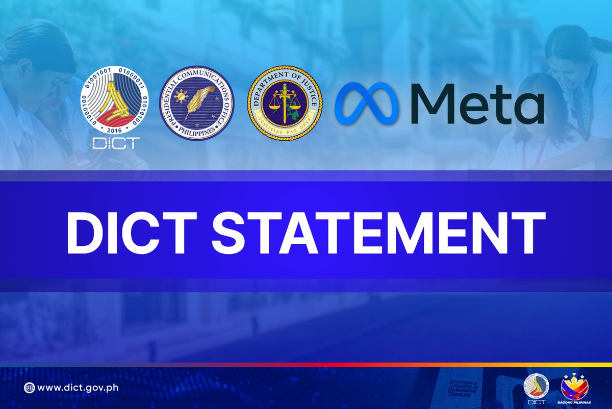 DICTgovph's tweet image. DICT’s Statement on its fight against fake news on Meta

Read full statement here: dict.gov.ph/news-and-updat…

#DICT #META #PCO #DigitalBayanihan