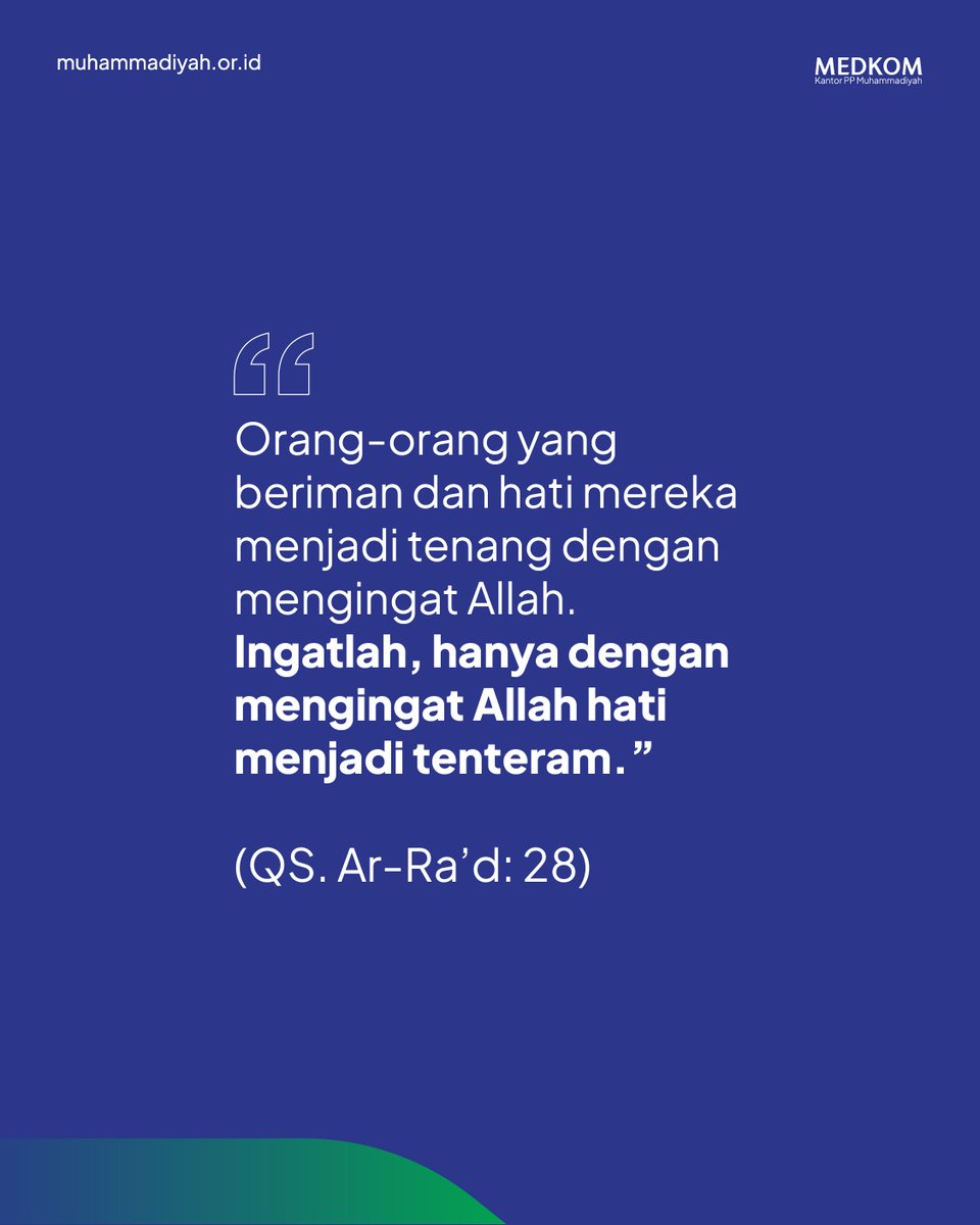 muhammadiyah's tweet photo. Sedang gelisah dan merasa tidak tenang?

Ingat, Allah selalu ada untuk hambaNya. Sehingga dengan mengingat Allah, Ia juga akan mengingat kita dan menjadi sumber penguat serta petunjuk jalan keluar atas segala permasalahan.

#Zikir #IslamBerkemajuan #MotivasiAyat https://t.co/RyqF22uKWl