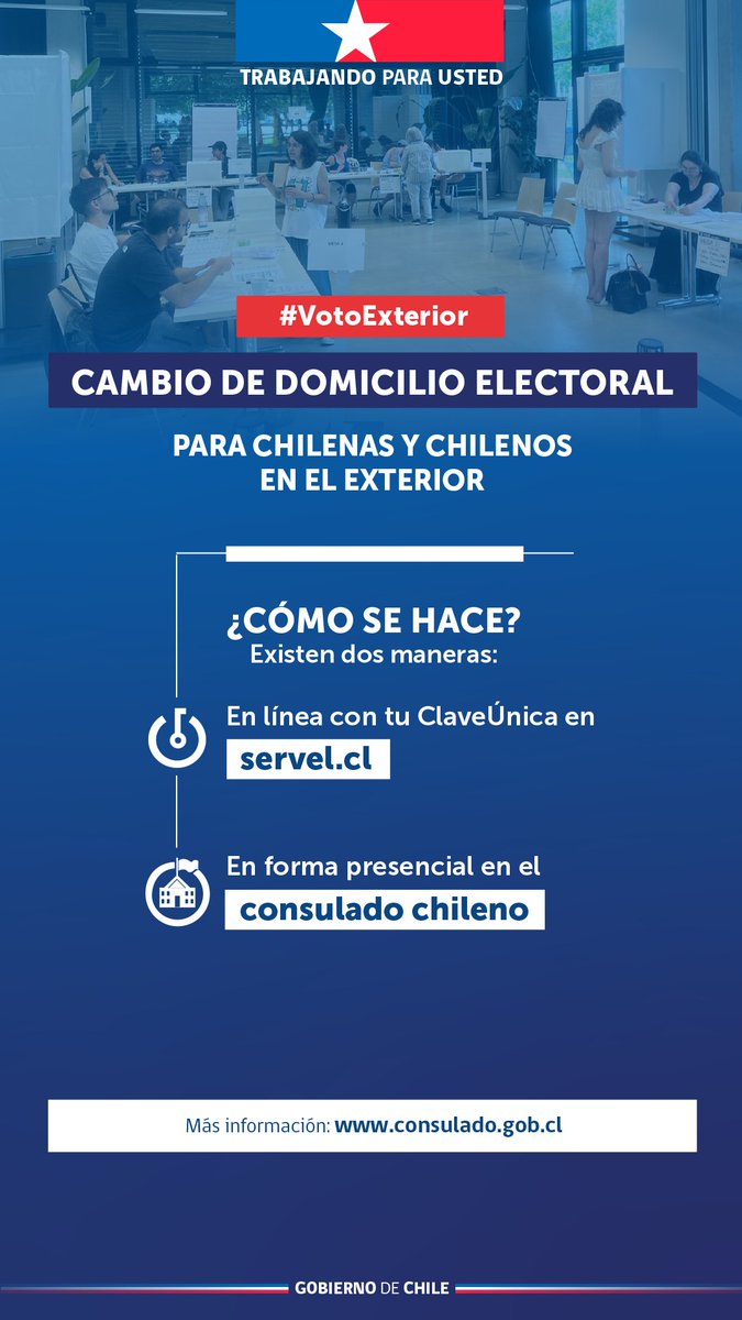 cchileyakarta's tweet photo. #VotoExterior  | ¿Resides en el extranjero? Para ejercer tu derecho a sufragio, debes estar inscrito en el padrón de electores en el exterior.
Actualiza tu domicilio electoral ¡Puedes hacerlo con #ClaveUnica o en el consulado chileno!
Más información en https://t.co/F0af00Bhzo https://t.co/Zlr1YKOXSs