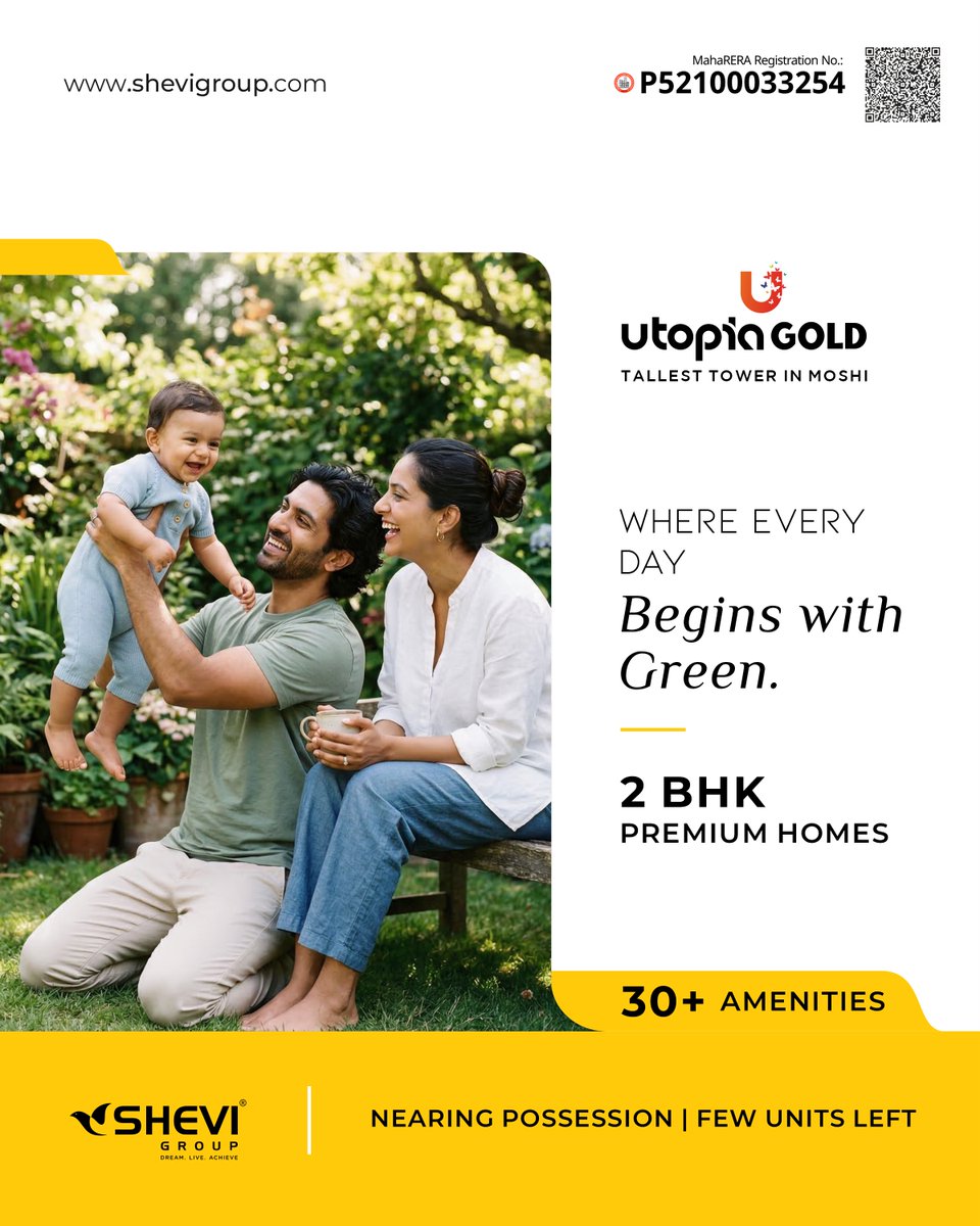 shevigroup's tweet photo. Where every day begins with green 
2 BHK homes | 30+ amenities | Near possession

#UtopiaGold #MoshiHomes https://t.co/BPe3V8PmdS