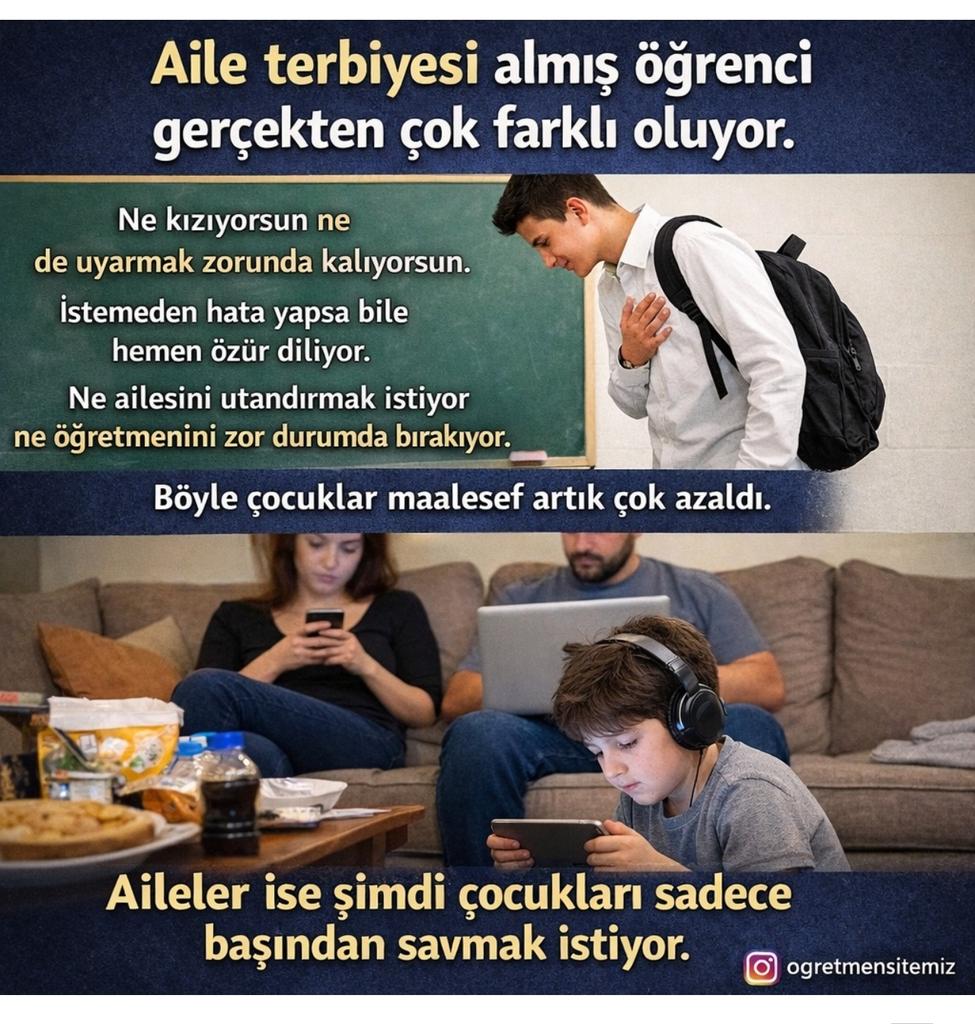 Aile terbiyesi almış öğrenci çok başka oluyor ya.

Ne kızıyorsun ne uyarıyorsun. İstemeden hata yapsa hemen özür diliyor.

Ne ailesini utandırmak istiyor ne öğretmenini zorluyor.

Böyle çocuklar maalesef ki çok azaldı. Aile ise şimdi çocukları sadece başından atmak istiyor.