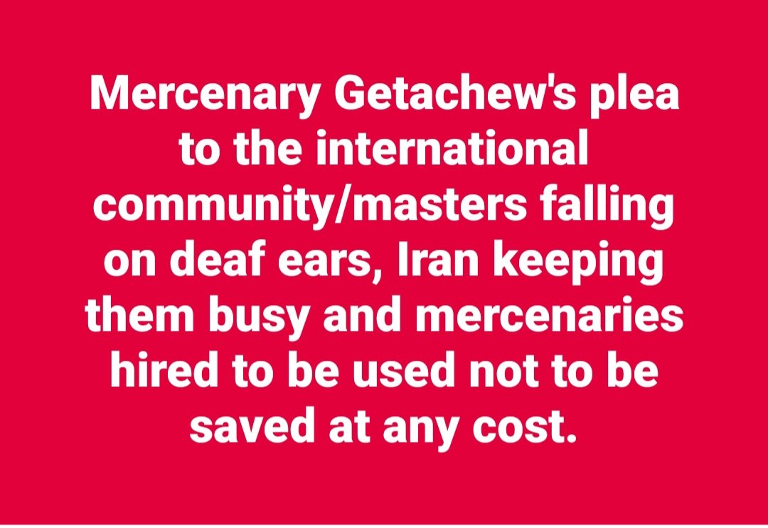 LemlemTigest's tweet image. #Mercenary #Getachew's #plea to the #international #community/#masters #falling on #deaf #ears, #Iran #keeping them very #busy and #mercenaries #hired to be #used not to be #saved at any #cost.
