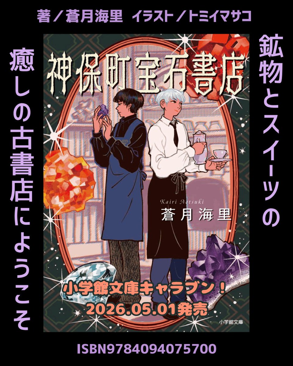 ◤新刊情報◢ 

舞台は本の街・神保町！
鉱物×スイーツ！

男子バディによる癒しの古書店の物語が5/1発売！
鉱物にまつわるお話が短編連作で楽しめる一冊です！

 #トミイマサコ 先生のお洒落なカバーイラストが目印です💎✨