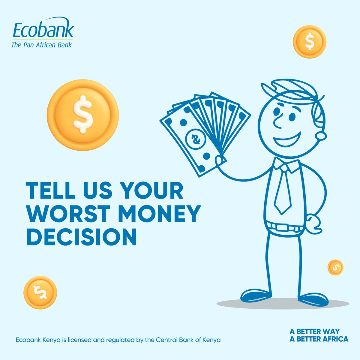 EcobankKenya's tweet image. We’ve all made that one money decision we wish we could take back.  What’s yours? #MoneyTalk #Ecobank40 #ABetterWay