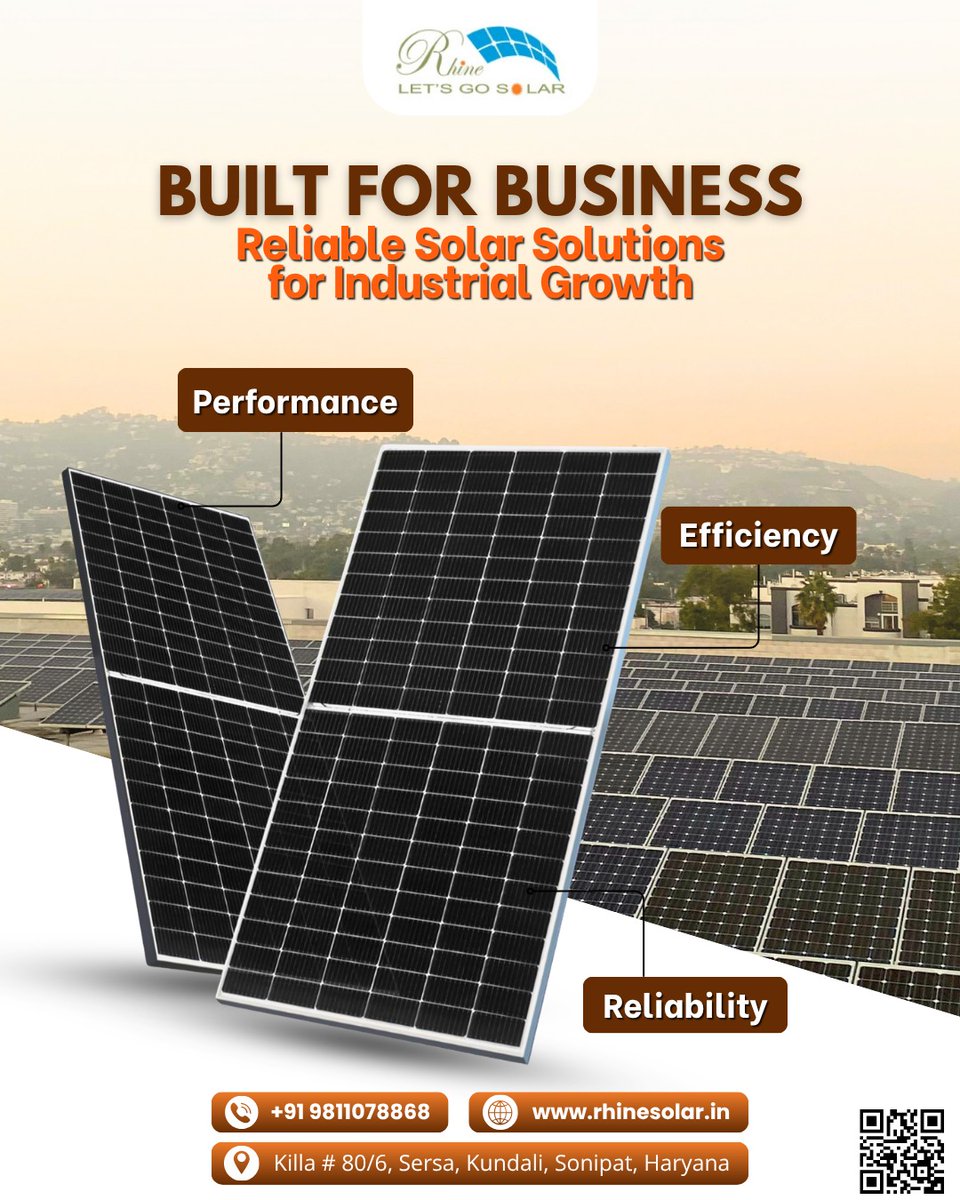 Power your business with smarter energy ⚡
Rhine Solar delivers high-performance, efficient, and reliable solar solutions designed for industrial growth.

📞 Contact Us: +91 98110 78868
🌐 Visit: rhinesolar.in

#RhineSolar #SolarForBusiness #IndustrialGrowth  #GoSolar