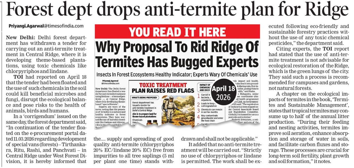 BhavreenMK's tweet image. Lot more needs to be dropped; 
concrete works, pathways, fencing, large scale excavation, soil alteration and canopy opening etc etc….in a natural forest ecosystem &amp;amp; that too without statutory approvals.

What is happening? @LtGovDelhi @gupta_rekha @mssirsa