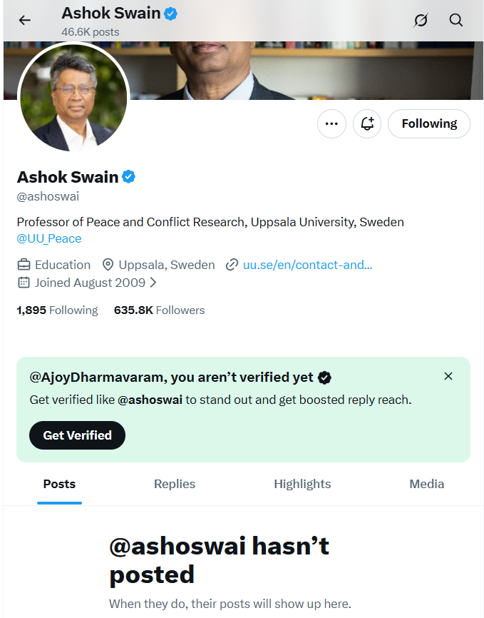 AjoyDharmavaram's tweet photo. @nomadic_sanjee @Pradeep22587909 @JamesGoblin6 @libbyliberalnyc @tranquiltempes1 @muralitwit @benaliajimmy @Broufus @cantbesitting @alon_mizrahi @tanmoyofc @Soren_Media @Rakeshhkumaar @cmcaines @ThisIsIreland3 @ira @rollingstooge @Stamatis_122 @juanpalomo74 Just checked Prof Ashok Swain's @ashoswai 's X Accnt.
Same Censorship.
The levels that megalomaniac's go to censor independent voices is limitless.
They . Are. Afraid.
#KeepSpeakingup https://t.co/ILrM66DdNK