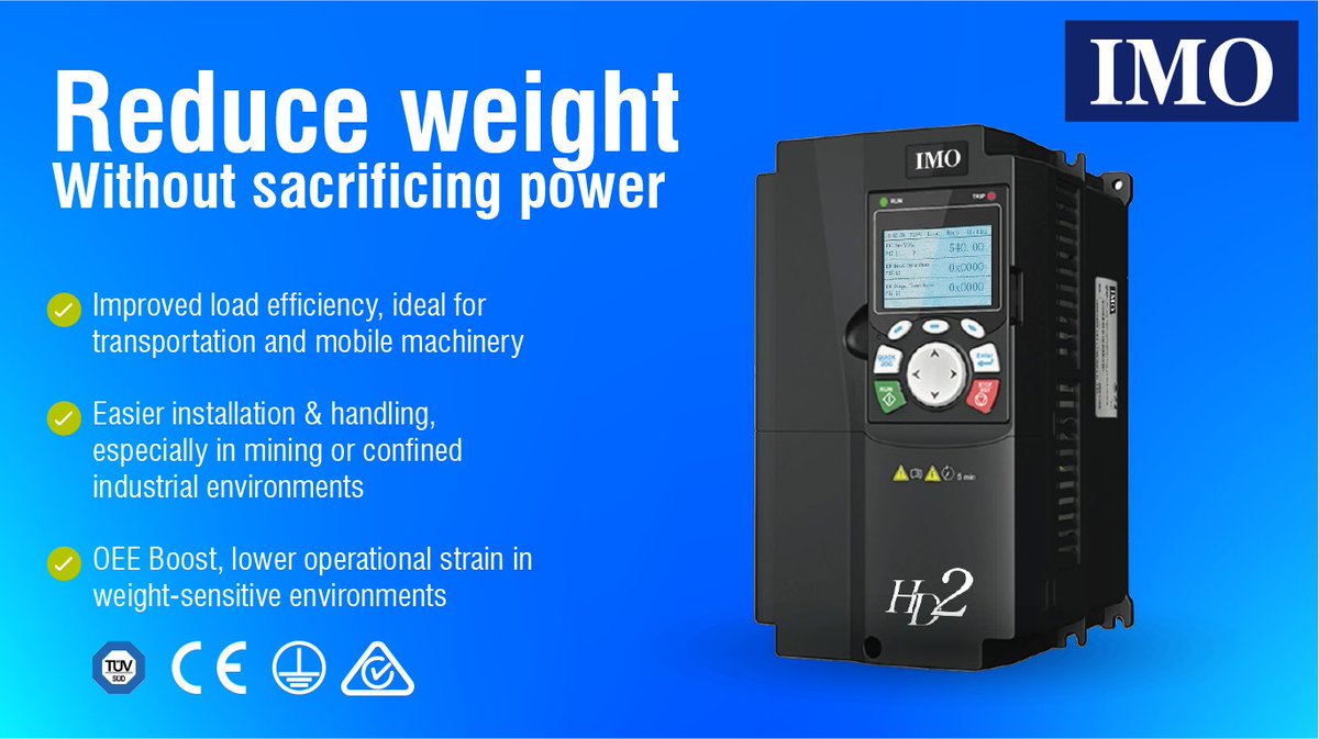 Lighter drive. Bigger impact.

IMO’s HD2 Variable Speed Drives are light, making them ideal for transport, mining, and weight-sensitive installs. Improve handling, simplify installation, and boost your OEE.

🔗 HD2 range: imopc.com/imo_uk_gbp_vie…