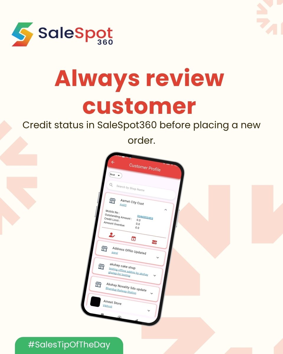 SaleSpot360's tweet image. #SalesTipOfTheDay
Always review customer credit status in SaleSpot360 before placing a new order
Be prepared and avoid payment surprises

📞 Call 8828254895 / 8655616540 or visit 🌐 salespot360.com

#SaleSpot360 #SalesTips #CustomerManagement #FieldSales #SmartSelling
