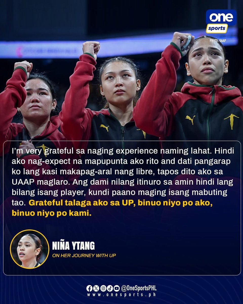 'BINUO NIYO PO KAMI' ✊🏾

Niña Ytang reflects with gratitude on her colorful collegiate journey with fellow UP Fighting Maroons seniors Joan Monares and Irah Jaboneta, following their hard-fought final game in Round 2 of the UAAP Season 88 women’s volleyball tournament.