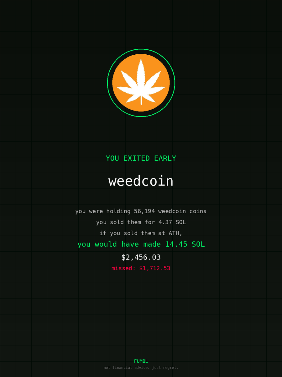 jsmani021's tweet image. just checked fumbledbags.lol bro actually coulda had a fat bag on $weedcoin 

21nnfR4TkbZNLwvRrqEseAbz7P3kxKjaV7KuboLJpump
#phantom 
#cold