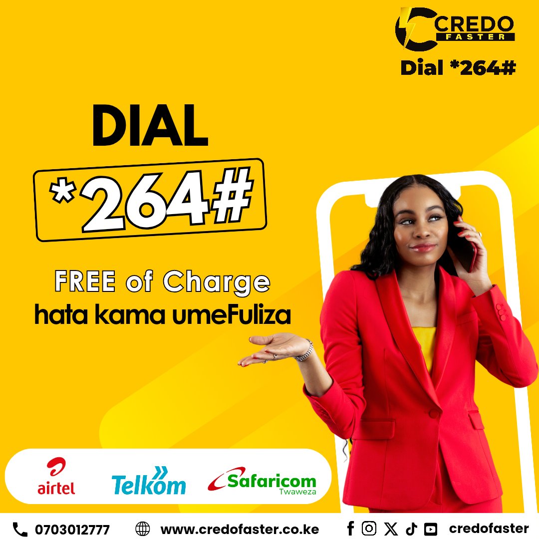 Life begins at the end of your comfort zone! 

Today is #businessmonday and we encourage you to make those sales calls ✅✅

Dial *264# to buy airtime Free of charge across all networks, even if you have Fuliza!🤗
#credofaster #mondaymotivation #star264hash