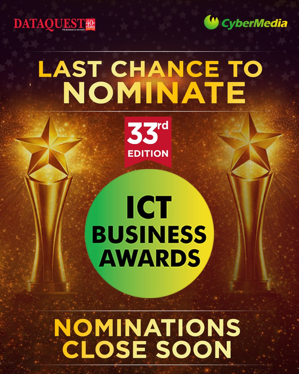 dataquestindia's tweet image. Nominations for the 33rd Dataquest ICT Business Awards close soon.

This is the final window to put forward leaders whose contribution stood out in the 2025 review period.

Nominate now: dqconclave.com/#

#Dataquest #ICTAwards #LastCall #DQConclave2026