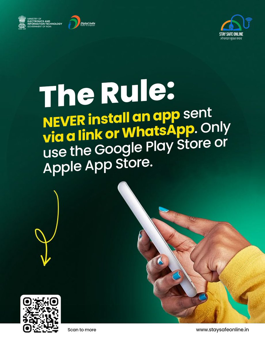 _DigitalIndia's tweet image. Think of an APK link as a digital "Trojan Horse." It looks like a helpful update on the outside, but once you let it in, it opens the door for total surveillance. Stick to the gates of official app stores to keep your data truly private.

#CyberAlert #FactCheck #DigitalIndia