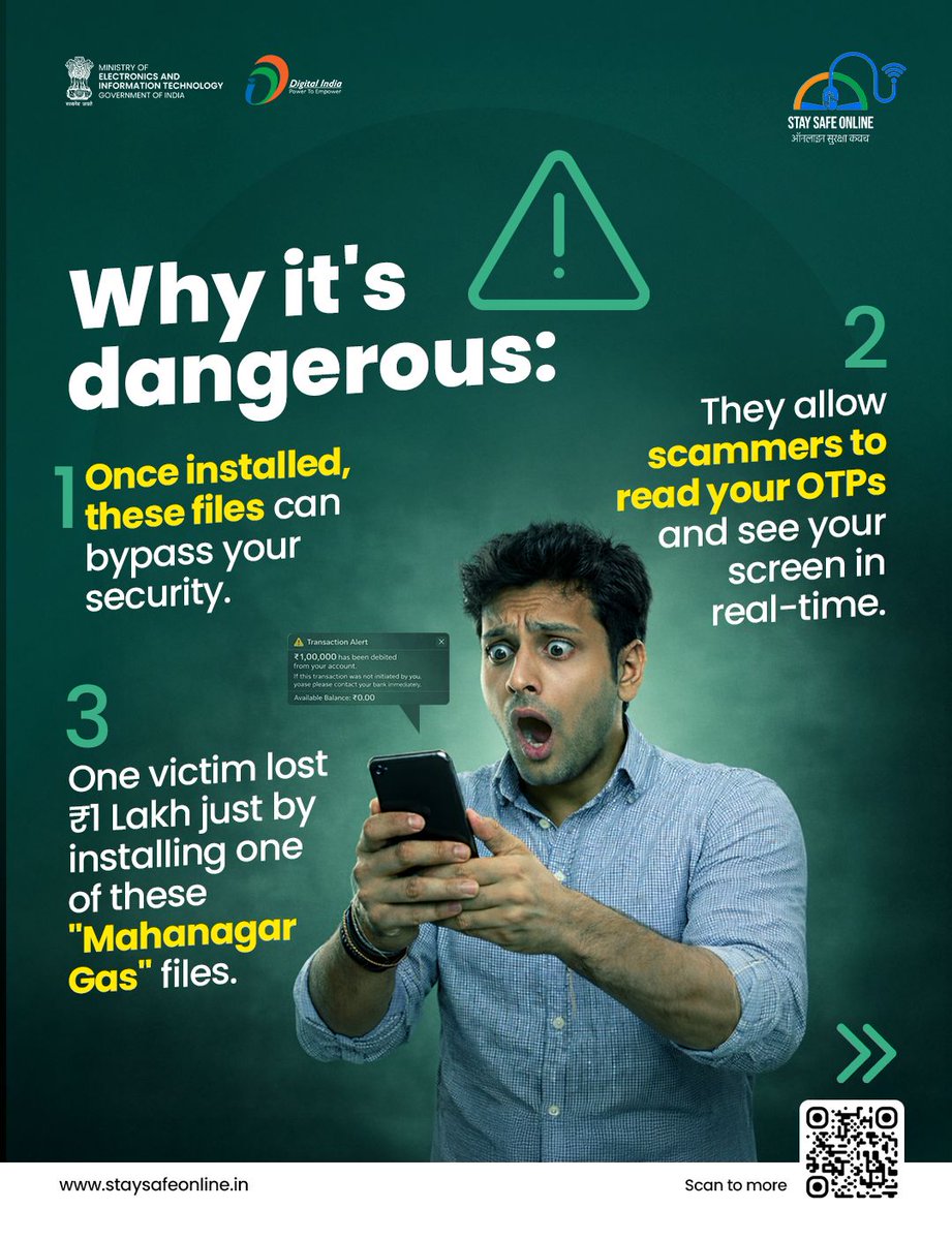 _DigitalIndia's tweet image. Think of an APK link as a digital "Trojan Horse." It looks like a helpful update on the outside, but once you let it in, it opens the door for total surveillance. Stick to the gates of official app stores to keep your data truly private.

#CyberAlert #FactCheck #DigitalIndia