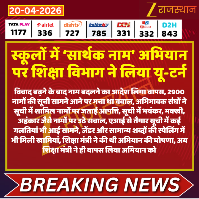 zeerajasthan_'s tweet image. #Jaipur: स्कूलों में ‘सार्थक नाम’ अभियान पर शिक्षा विभाग ने लिया यू-टर्न

@Dineshtiwaridau #LatestNews #RajasthanNews #RajasthanWithZee