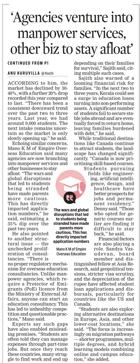 pendown's tweet image. Consultancies shut shop in #Kerala, trim ops amid overseas edu slowdown. Sign of times! Reporting by @kuruvilla2507  newindianexpress.com/states/kerala/…