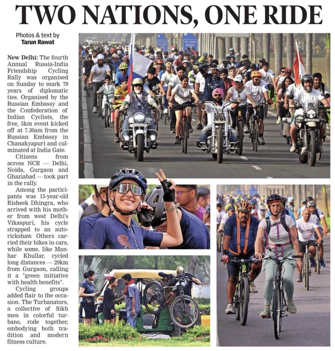 RusEmbIndia's tweet image. 🇷🇺🇮🇳 On April 20, “The Times of India” @timesofindia newspaper published an article on the 4th annual cycling rally held in #NewDelhi on April 19 to mark 79 years of #RussiaIndia diplomatic relations.

#DruzhbaDosti