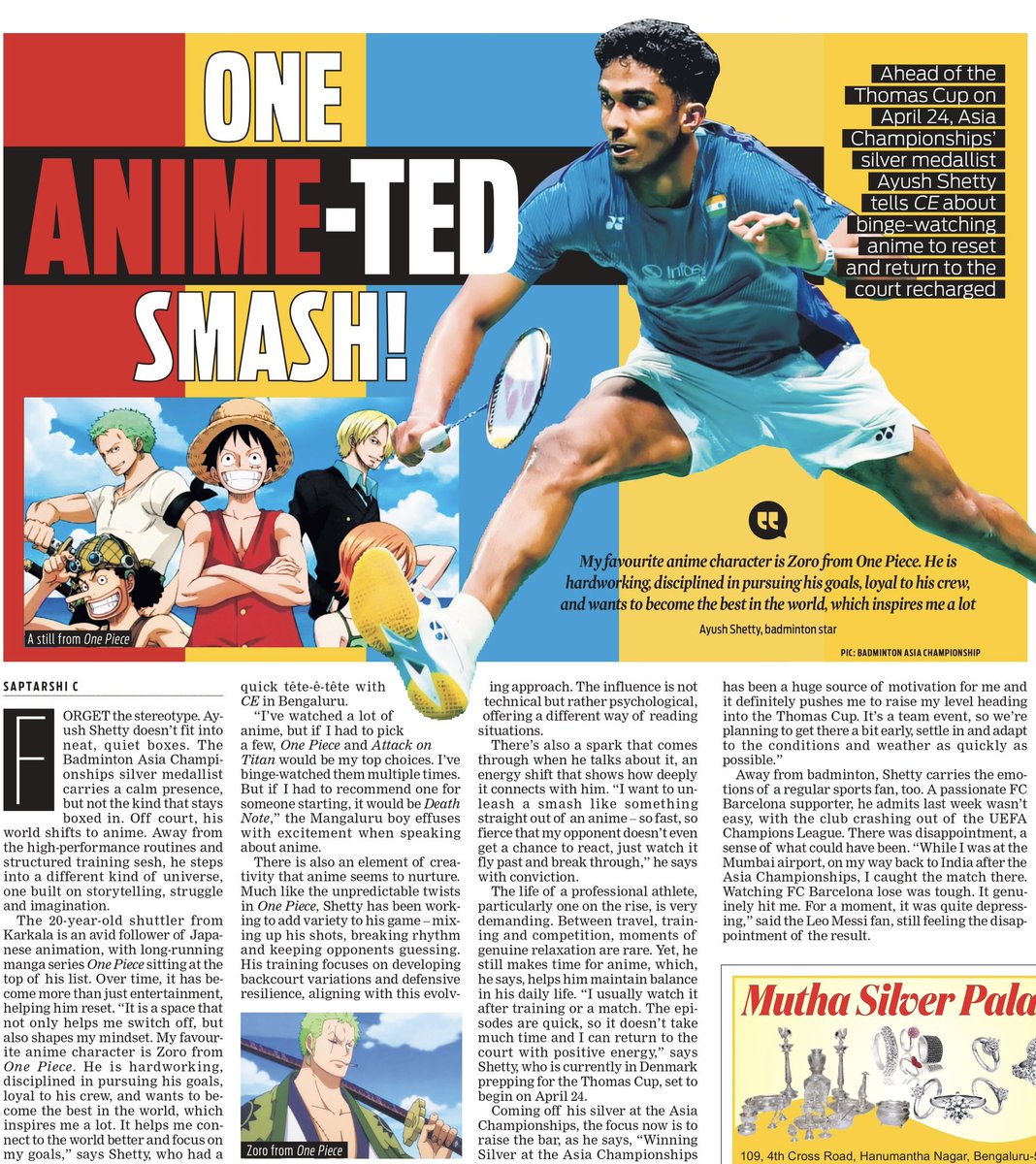 XpressBengaluru's tweet image. Ahead of the Thomas Cup on April 24, Asia Championships' silver medallist Ayush Shetty tells CE about binge-watching anime to reset and return to the court recharged

✍️ @Saptars17988303 

#AyushShetty #Badminton #ThomasCup #ONEPIECE