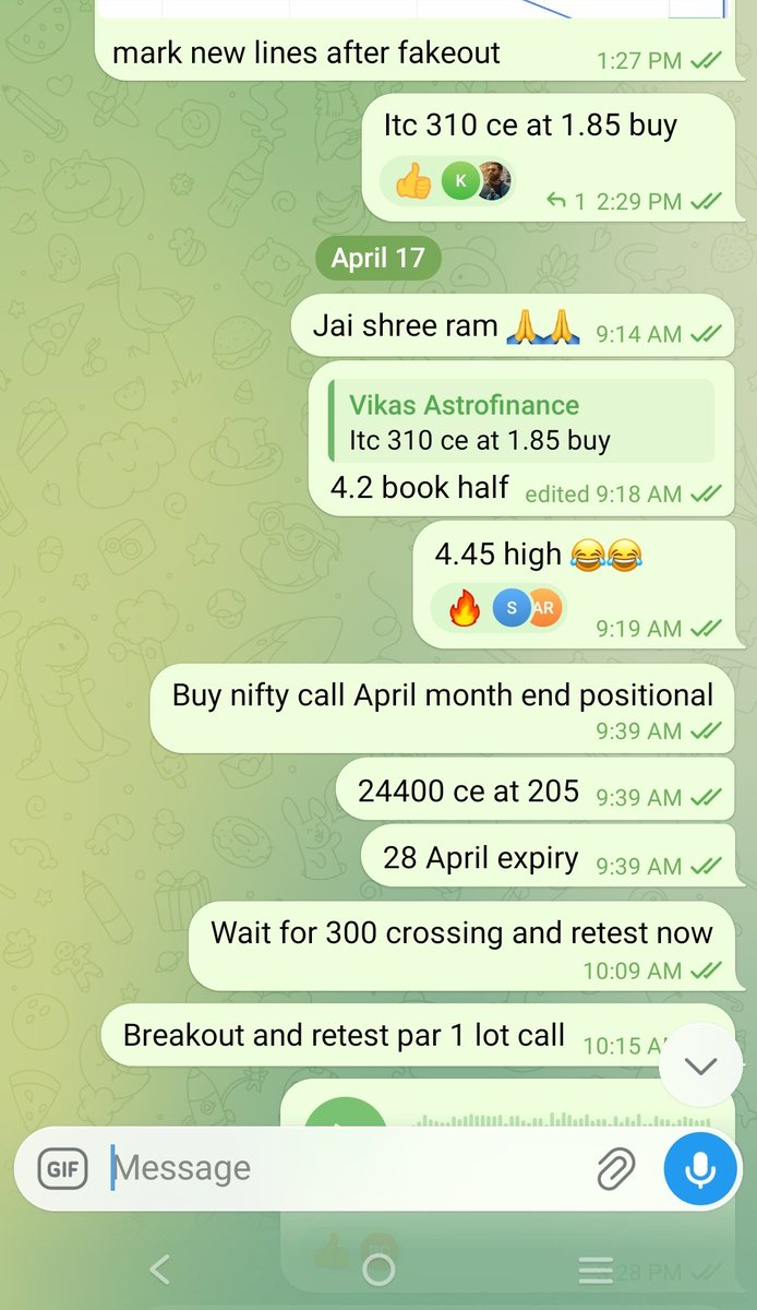 vikas_astrofin's tweet image. Jai shree ram to all 🙏🙏
Coming back to work
4 - 5 trades in last 3 days all profitable
Itc call went 2.5x, given on Thursday 2.30 pm, booked at on Friday morning
Nifty long trades on Friday&amp;amp; today 
All good profits 💰 💰 
Jai shree ram 🙏🙏
#StockMarket #Nifty #banknifty