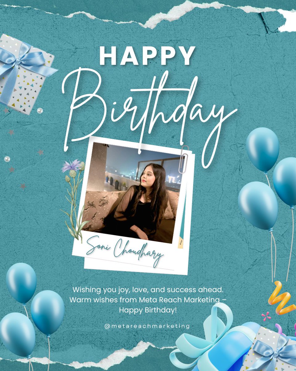 metareach's tweet image. From all of us at Meta Reach Marketing, wishing Soni a very Happy Birthday! 🎉✨
Wishing you happiness, success &amp;amp; amazing moments ahead 💙
📞 +91 7669999419
📩 info@metareachmarketing.com

#HappyBirthdaySoni #MetaReachMarketing #TeamCelebration #WorkFamily #GoodVibesOnly