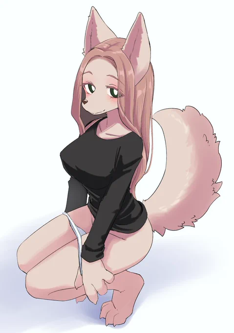 パンツ脱ぎかけ犬お姉さん Halfway Undressed Dog Woman