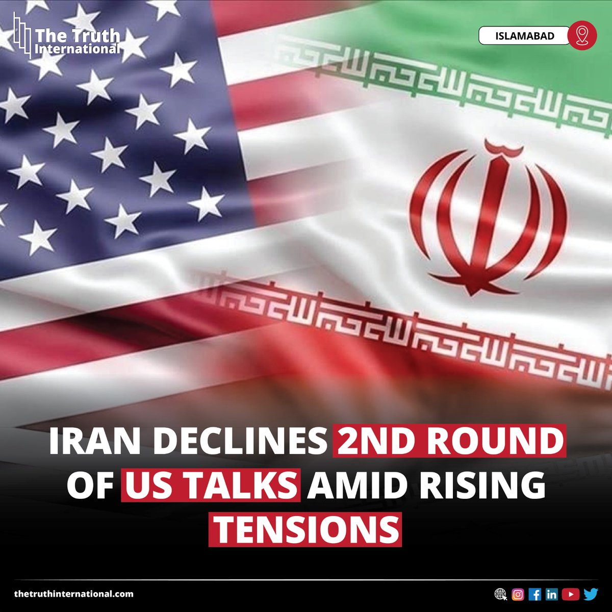 ttimagazine's tweet image. Iran Declines Second Round of US Talks Amid Rising Tensions

READ MORE: thetruthinternational.com/iran-declines-…

#Iran #Declines #SecondRound #US #Talks #Rising #Tensions #Islamabad #TTI