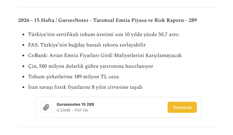 GursesNotes's tweet photo. 2026 - 15.Hafta / #GursesNotes - Tarımsal Emtia Piyasa ve Risk Raporu - 289

👉 https://t.co/V226U2LFbM https://t.co/0PSg4cptbv