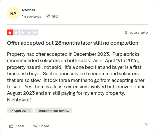 or_rhea's tweet image. Rachel  gave Purplebricks 1 star via @Trustpilot trstp.lt/8LLDMzIHHz #CONmisery #NoBull #ownit