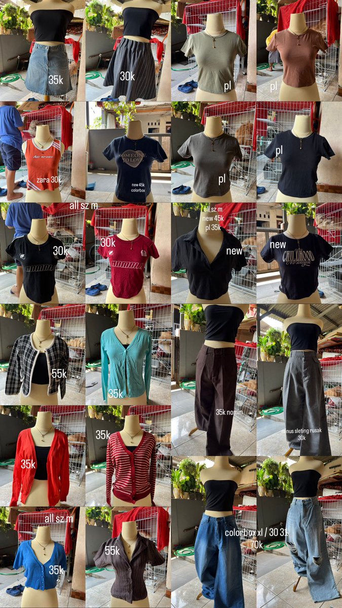 wts aab crop top tanktop cardi rokpen baggy jeans kulot bahan mostly colorbox hnm 30k-70k ajaaa
take 2/3 negotiable bgttttt
dom depok
mostly sz m
