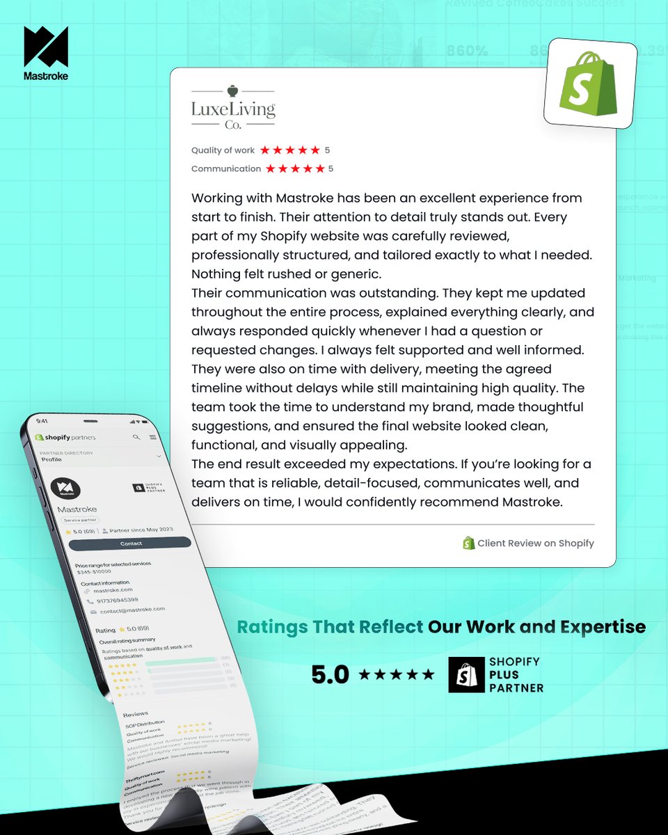 TheMastroke's tweet image. "Professional, efficient, and delivered exactly what was promised." Huge thanks to LuxeLiving for the feedback! We love helping Shopify brands move from "leaky" storefronts to high-performance retail engines.
#Shopify #Ecommerce #Mastroke #SuccessStory #Luxeliving