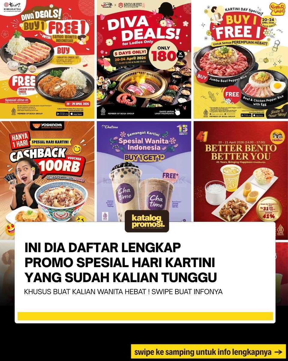 katalogpromosi's tweet photo. INI DIA kompilasi PROMO HARI KARTINI ‼️
banyak banget 😚 sampe bingung mau milih yang mana 🤣 ‼️ 

masih banyak lagi loh info promonya yang gak bisa mimin post di sini 🎉 cek link di 👇 deh buat update terbarunya  

 [UPDATE PROMO HARI KARTINI]  https://t.co/TYmlNkIvZU https://t.co/DrB6Or0sTi