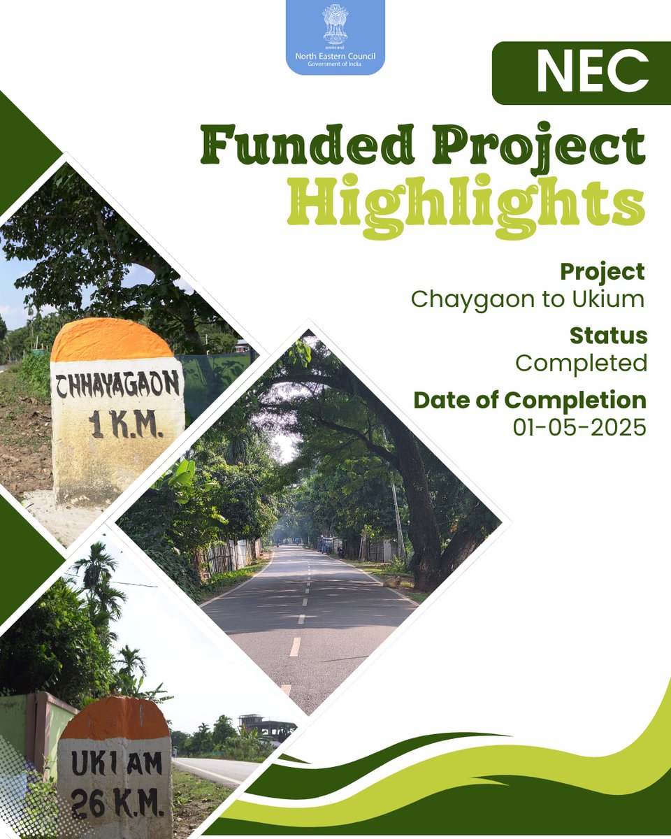 NEC_GoI's tweet image. Strengthening connectivity and improving access for communities, the Chaygaon–Ukium project has been successfully completed.

A step forward in building better linkages that support growth, mobility, and regional development.

#NEC #Infrastructure #Connectivity #NortheastIndia
