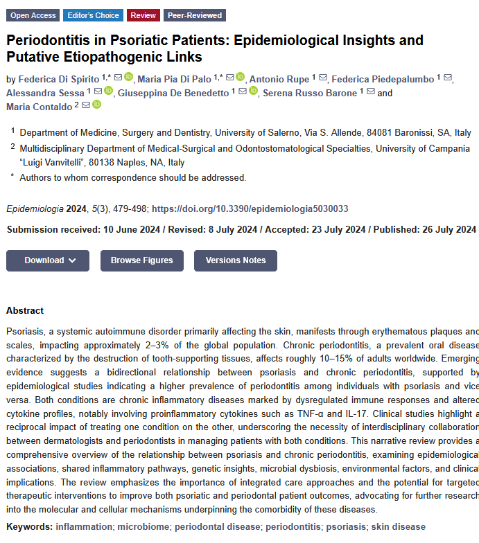 EpidemiologiaO's tweet image. 📢 Editor’s Choice

Periodontitis in psoriatic patients 

🏥 Univ. of Salerno | Univ. of Campania “Luigi Vanvitelli”

👉 brnw.ch/21x1KE2

#Periodontology #Dermatology #Psoriasis #Inflammation #OralHealth