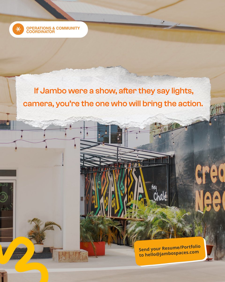 JamboSpaces's tweet photo. WE’RE HIRING!
We’re looking for an Operations &amp; Community Coordinator.
If you are a vibe &amp; love being at the centre of the action, this is for you.
A dynamic role where you’ll wear many hats and shaping real experiences. Send your resume/portfolio to hello@jambospaces.com https://t.co/Eot55Uw3FK