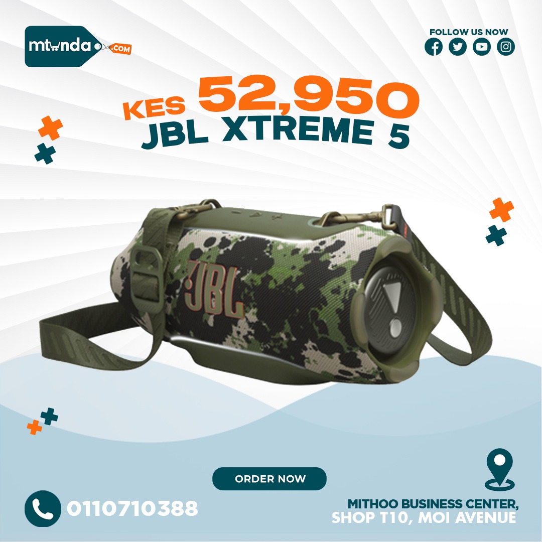 MtundaStore's tweet image. "🎉 NEW ARRIVAL! 😍 JBL Xtreme 5 is here! 🚀 Massive sound, epic bass, and waterproof design - get yours at Mtunda Store Kenya #JBL #Xtreme5 #NewLaunch"
